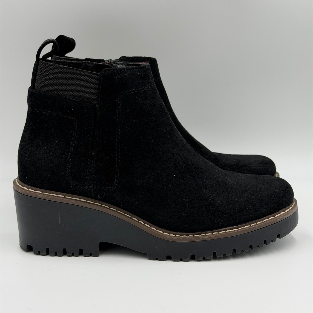 NWD Sonoma Hadley Black Wedge Gore Faux Suede Ankle Boot Womens Size 6 Ortholite